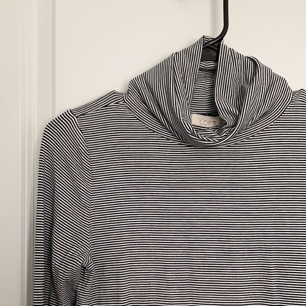 Loft Navy Striped Turtleneck Sweater
